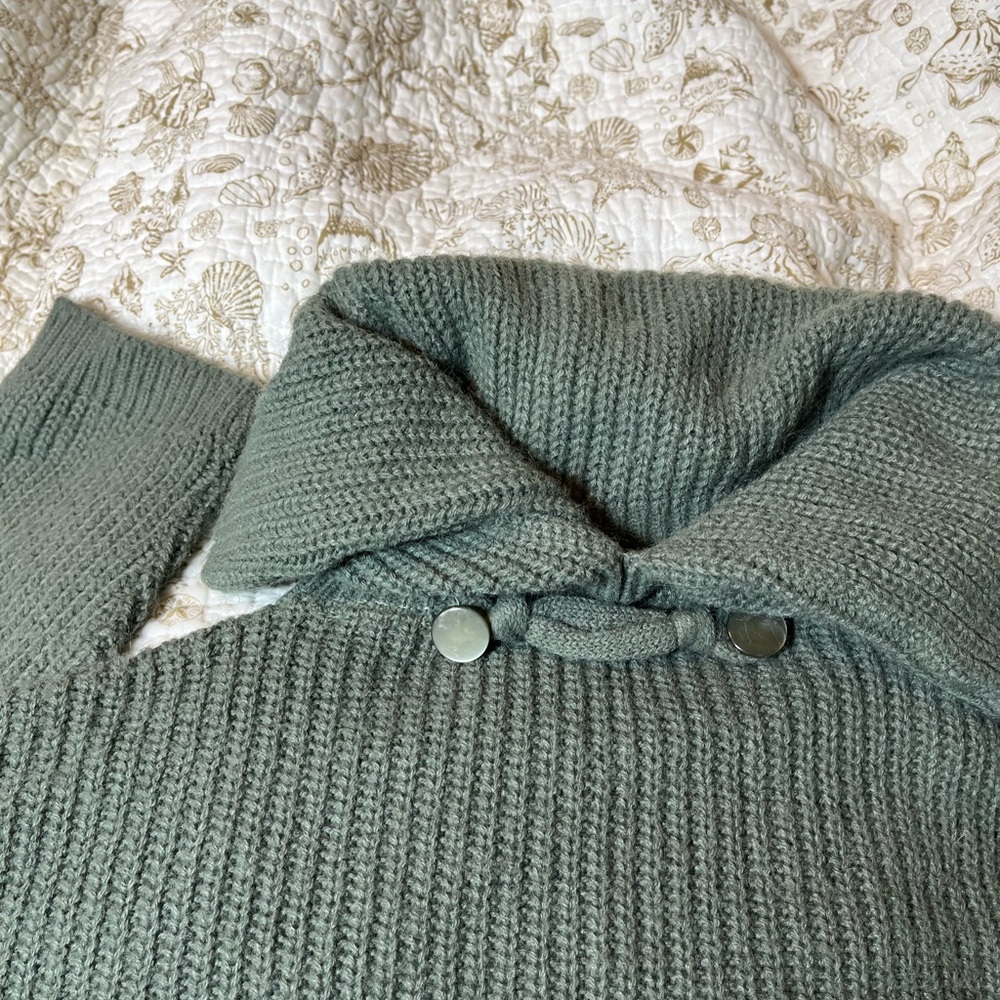 VTG Wintro Olympic Original Button Cowl Neck LP Chunky Knit Green Fall Sweater